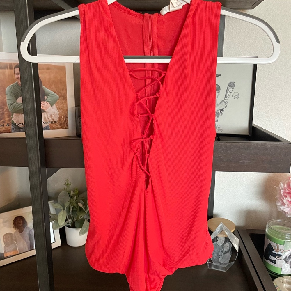 Forever 21 Red Lace-Up Bodysuit